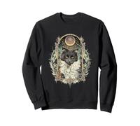 Black Cat Art Nouveau Crescent Moon Witchy Floral Sudadera