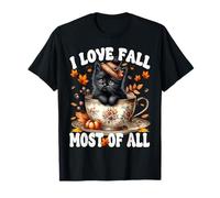 Black Cat Autumn Vibes For Cat Mom I Love Fall Most of All Camiseta