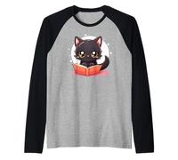 Black Cat Book Lover Reading Easily Distracted by Books Cats Camiseta Manga Raglan