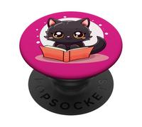 Black Cat Book Lover Reading Easily Distracted by Books Cats PopSockets PopGrip Adhesivo