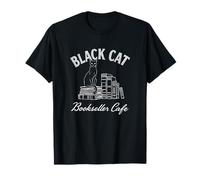 Black Cat Bookseller Cafe Cozy Vibe Disfraz de Fiesta de Halloween Camiseta