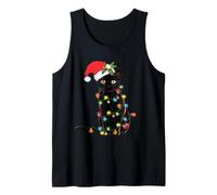 Black Cat Christmas Lights Funny Holiday Santa Kitty Lover Camiseta sin Mangas