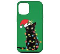 Black Cat Christmas Lights Funny Holiday Santa Kitty Lover Carcasa para iPhone 12/12 Pro