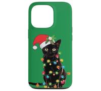 Black Cat Christmas Lights Funny Holiday Santa Kitty Lover Carcasa para iPhone 13 Pro