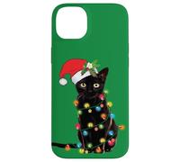 Black Cat Christmas Lights Funny Holiday Santa Kitty Lover Carcasa para iPhone 14 Plus