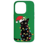 Black Cat Christmas Lights Funny Holiday Santa Kitty Lover Carcasa para iPhone 14 Pro