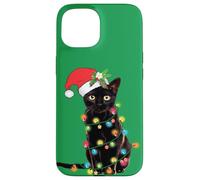 Black Cat Christmas Lights Funny Holiday Santa Kitty Lover Carcasa para iPhone 15