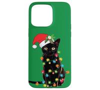 Black Cat Christmas Lights Funny Holiday Santa Kitty Lover Carcasa para iPhone 15 Pro Max