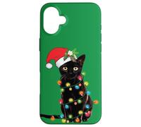 Black Cat Christmas Lights Funny Holiday Santa Kitty Lover Carcasa para iPhone 16 Plus