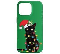 Black Cat Christmas Lights Funny Holiday Santa Kitty Lover Carcasa para iPhone 16 Pro