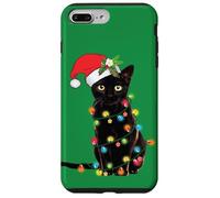 Black Cat Christmas Lights Funny Holiday Santa Kitty Lover Carcasa para iPhone 7 Plus/8 Plus