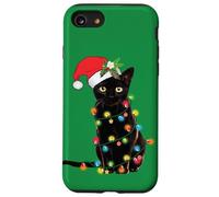 Black Cat Christmas Lights Funny Holiday Santa Kitty Lover Carcasa para iPhone SE (2020) / 7 / 8