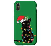 Black Cat Christmas Lights Funny Holiday Santa Kitty Lover Carcasa para iPhone X/XS