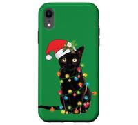Black Cat Christmas Lights Funny Holiday Santa Kitty Lover Carcasa para iPhone XR