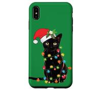 Black Cat Christmas Lights Funny Holiday Santa Kitty Lover Carcasa para iPhone XS Max