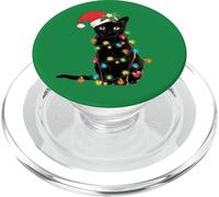 Black Cat Christmas Lights Funny Holiday Santa Kitty Lover PopSockets PopGrip para MagSafe