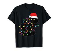 Black Cat Christmas Women Men Kids Cat Xmas Tree Santa Cat Camiseta