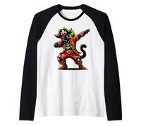 Black Cat Dabbing Dab Parrot Funny Halloween Pirate Costume Camiseta Manga Raglan