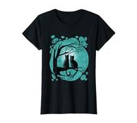 Black Cat Design For Women Kitten Couple Watch The Full Moon Camiseta
