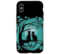 Black Cat Design For Women Kitten Couple Watch The Full Moon Carcasa para iPhone X/XS
