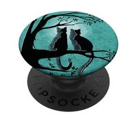 Black Cat Design For Women Kitten Couple Watch The Full Moon PopSockets PopGrip Adhesivo