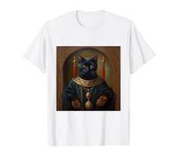 Black Cat Divertido Animal Medieval Renacimiento Pintura AL ÓLEO Camiseta gráfica económica, Hombre, Blanco, M