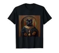 Black Cat Divertido Animal Medieval Renacimiento Pintura AL ÓLEO Camiseta gráfica económica, Hombre, Negro, L