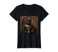 Black Cat Divertido Animal Medieval Renacimiento Pintura AL ÓLEO Camiseta gráfica económica, Mujer, Negro, XL