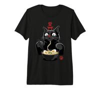 Black Cat Eating Ramen Noodles Japan Kanji Love Anime Design Camiseta Premium