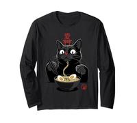 Black Cat Eating Ramen Noodles Japan Kanji Love Anime Design Manga Larga