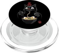 Black Cat Eating Ramen Noodles Japan Kanji Love Anime Design PopSockets PopGrip para MagSafe