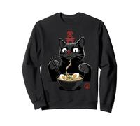 Black Cat Eating Ramen Noodles Japan Kanji Love Anime Design Sudadera
