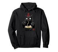 Black Cat Eating Ramen Noodles Japan Kanji Love Anime Design Sudadera con Capucha