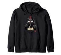Black Cat Eating Ramen Noodles Japan Kanji Love Anime Design Sudadera con Capucha