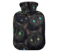 Black Cat Eyes - Bolsa de agua caliente negra con funda de terciopelo suave, bolsa de agua caliente para calentar la cama del pie, alivio del dolor, tamaño mediano