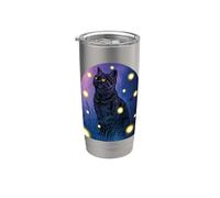 Black Cat Fireflies Lover Halloween Cottagecore Starry Night Vaso térmico de acero inoxidable de doble pared