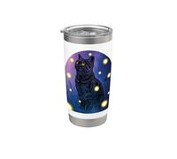 Black Cat Fireflies Lover Halloween Cottagecore Starry Night Vaso térmico de acero inoxidable de doble pared