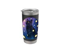 Black Cat Fireflies Lover Halloween Cottagecore Starry Night Vaso térmico de acero inoxidable de doble pared