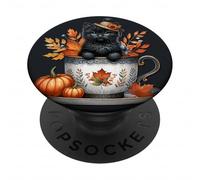 Black Cat For Fall Lover Cat Mom Autumn Season Cute Kitten PopSockets PopGrip Adhesivo
