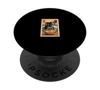 Black Cat Gamer Ramen Sea Waves Kawaii Japonés Gaming Retro PopSockets PopGrip Adhesivo