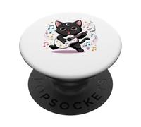Black Cat Guitar Rock Kawaii Goth Girl Ropa Rosa Gótica PopSockets PopGrip Adhesivo