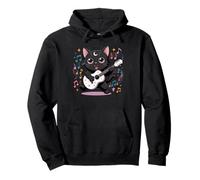 Black Cat Guitar Rock Kawaii Goth Girl Ropa Rosa Gótica Sudadera con Capucha