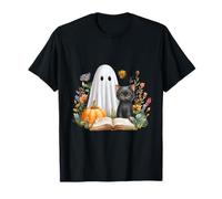 Black Cat Halloween Shirt Book Lover Halloween Ghost Camiseta