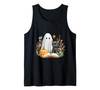 Black Cat Halloween Shirt Book Lover Halloween Ghost Camiseta sin Mangas