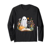 Black Cat Halloween Shirt Book Lover Halloween Ghost Manga Larga