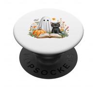 Black Cat Halloween Shirt Book Lover Halloween Ghost PopSockets PopGrip Adhesivo