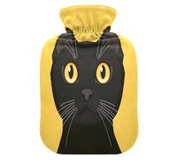 Black Cat Head - Botella de agua caliente con funda de forro polar suave, bolsa de agua caliente para aliviar el dolor de cuello y hombros, terapias frías y calientes, talla L