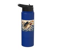 Black Cat Hunting Shark Ukiyo-e Ocean Art Japanese Style Stainless Steel Insulated Water Bottle