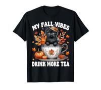 Black Cat In Fall Hot Tea Cup For Kitten Mom Cute Autumn Camiseta