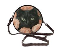 Black Cat In Roses - Bolso cruzado redondo de piel para mujer